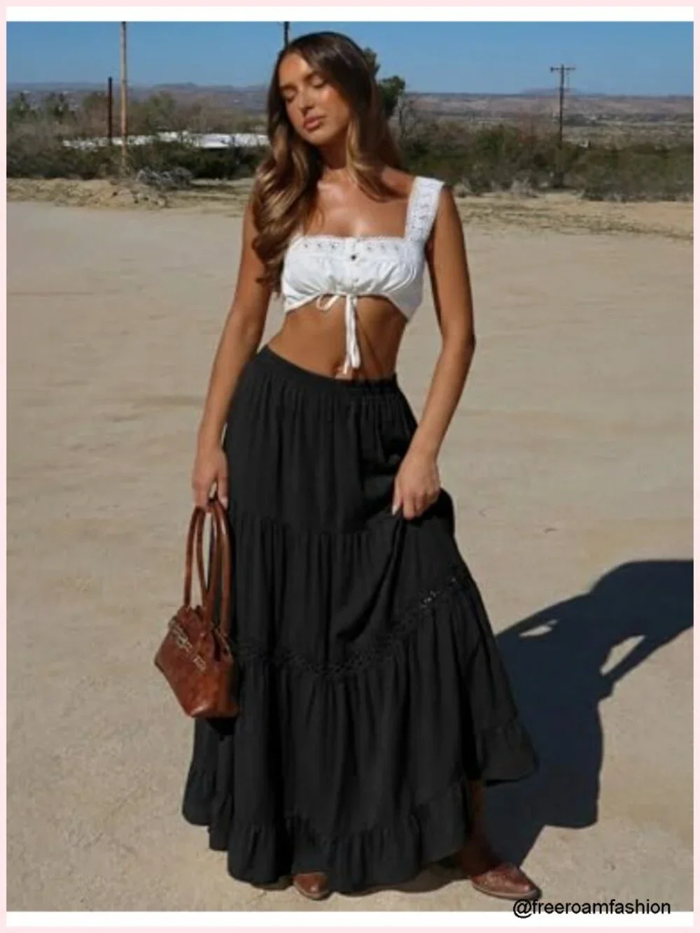 Boho Cotton Lace Crochet Flowy A-Line High Waisted Maxi Skirt